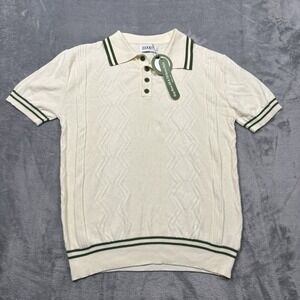OXKNIT Men's Knitted Vintage Polo Shirt 1960 Mod Retro Polo Double Line Neck NWT